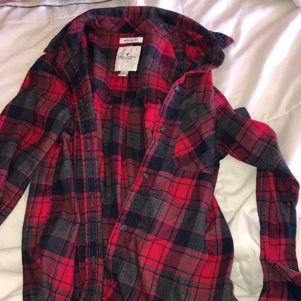 Red and grey with dark blue flannel